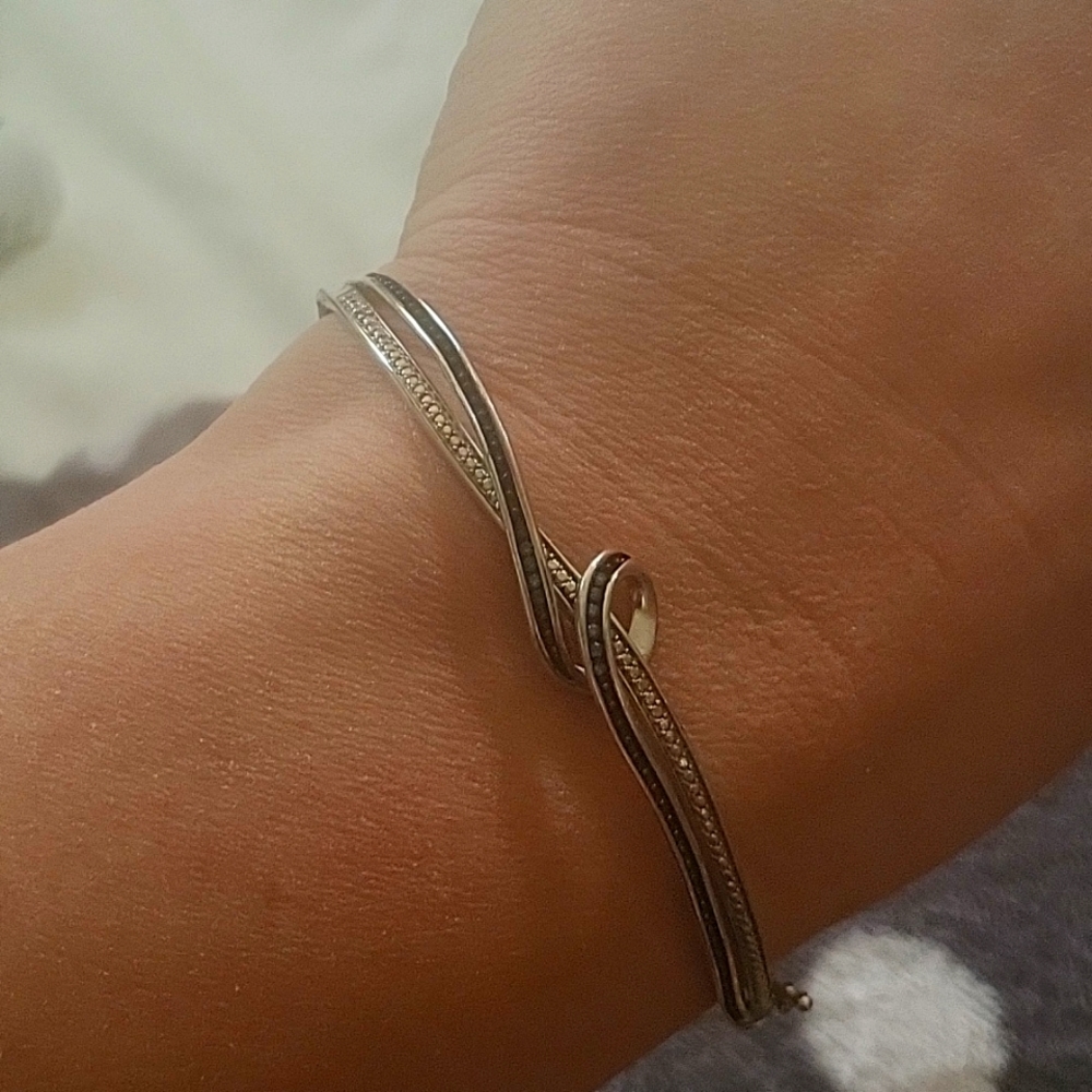 Black and white diamond with sterling silver clasp bracelet